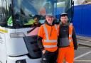 Billy Lee, left, and Ryan Bones with a bin lorry at Hollingdean Depot