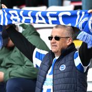 Brighton fans put on a brave face as they watch their side lose 3-0 to Bournemouth