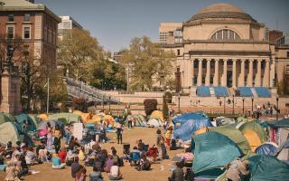 A tent encampment has been set up inside the campus of Columbia University (Andres Kudacki/AP)