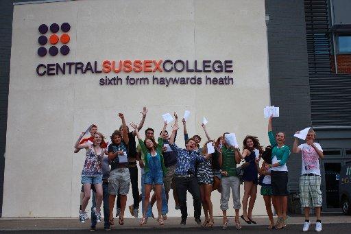 Students at Central Sussex College's Sixth Form campus in Haywards Heath celebrate their results.