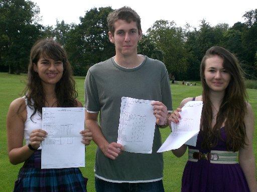 St Bede's students (left to right) Laila Dowse, Jon Ross and Alice Rudge celebrate their outstanding grades. 