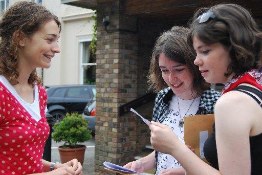 Upper and Lower Sixth students at Burgess Hill School for Girls receiving their A Level and AS Level results