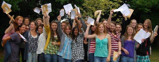Pupils from Burgess Hill School for Girls celebrate.