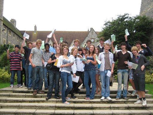 Lancing College students celebrate their results.