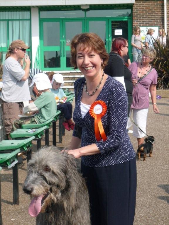 Nancy Platts with Balthazar, an Irish Wolfhound. She said: "He weights ten and a half stone (which is more than me) but is a gentle giant!"
