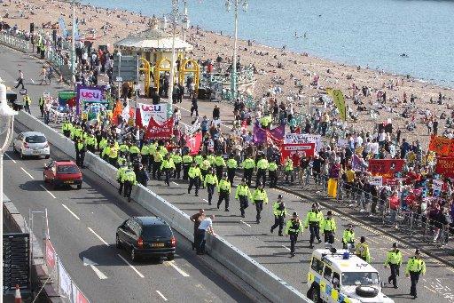 More than 1,500 protesters took part in the protests which began at Madeira Drive before heading along the seafront.