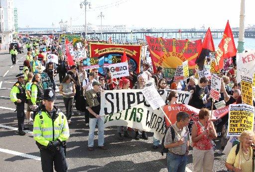 More than 1,500 protesters took part in the protests which began at Madeira Drive before heading along the seafront.