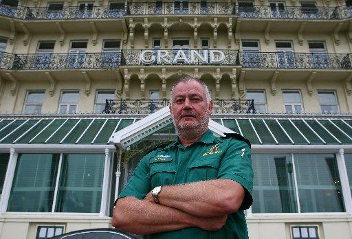 Chris Williams, ambulanceman with the South East Coast Ambulance Service, outside The Grand Hotel in Brighton, East Sussex, transported Lady Tebbit, Lady Berry and her dog to hospital.