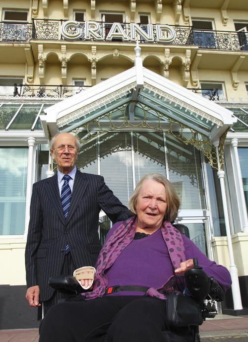 Lord Tebbit and his wife Margaret outside The Grand Hotel today.
