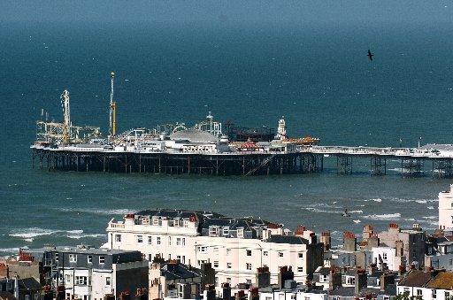 A view across Brighton city centre showing the Palace Pier taken from level 10 of the new Royal Alexandra Children's Hospital in Brighton. June 2007.