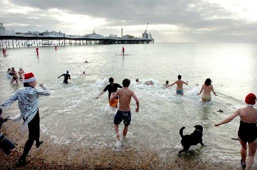 Christmas Day swim in the sea next to the Palace Pier Liz Finlayson 2008.