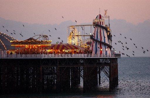 The amusements at the end of Palace Pier at sunset. March 2006.