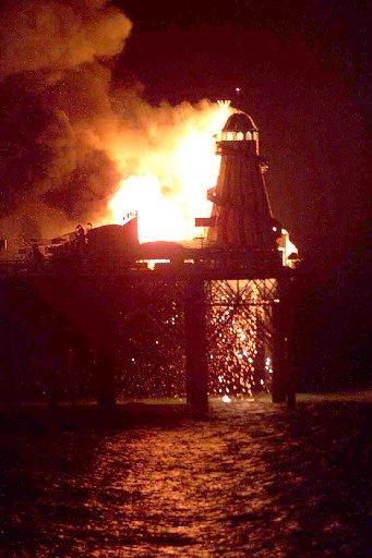 The Palace Pier on fire, Feburary 2003. Picture by Nigel Bowles.