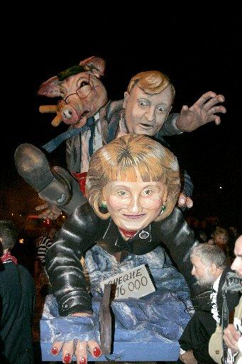 The Cliffe Bonfire Society's effigy for this year's Lewes Bonfrwe Celebrations 2009 depicts MPs and their expenses