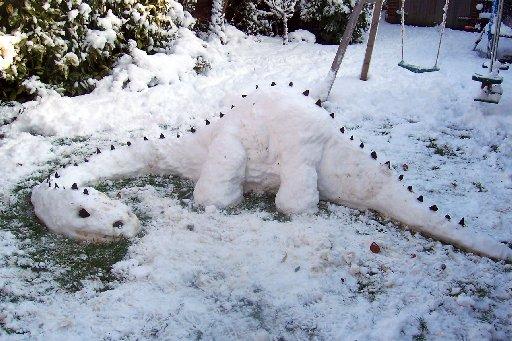 Nick Tresadern sent in this picture of his kids' snow dinosaur