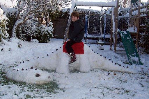 Nick Tresadern sent in this picture of his kids' snow dinosaur