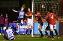 Aileen Whelan heads home from close range. Pictures: BHAFC/Kyle Hemsley