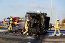Fire crews fought to extinguish a carvan fire along Seaford seafront