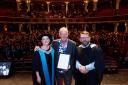 Fatboy Slim at the BIMM Brighton graduation ceremony with Professor Louise Jackson, left, and Martin Wright, right