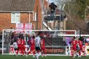 The camera behind the goal keeps a close eye on Worthing's draw with Bath City