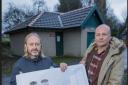 Ribble Valley Borough Council's principal surveyor Danny Green (left) and David Birtwistle, chairman of the council's economic development committee with the plans for the new Changing Places toilets on the Edisford River bank