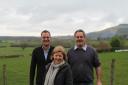 Peter Kyle, host farmer and Mid Sussex NFU branch chair Mark Lee, of Poynings, with Baroness Jones of Whitchurch