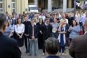 One minute silence vigil outside Brighton Town Hall and Hove Town Hall..Councillors, staff and residents meet outside Brighton Town Hall for a one minute silence to remember all those killed or injured in Manchester and elsewhere in the world in similar