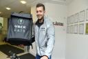 Ollie Dunkley, an Uber delivery rider, delivering to The Argus offices