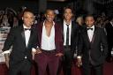 Aston Merrygold, Marvin Humes, Jonathan Gill and Oritse Williams of JLS arriving for the Pride of Britain awards at the Grosvenor House Hotel, London. Photo: Ian West/PA Photos