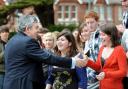WARM WELCOME: Gordon Brown is greeted by students at BHASVIC this morning