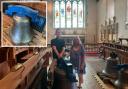 A 600-year-old church bell, inset, has been restored at St Andrew's Church in Alfriston
