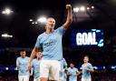 Manchester City's Erling Haaland celebrates scoring the opening goal during the UEFA Champions League Group G match at the Etihad Stadium, Manchester. Erling Haalands double against FC Copenhagen on Wednesday saw him match Lionel Messi for the longest