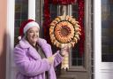 Artist Yvette Driver created her own 'supersized' king prawn ring to decorate her front door for the festive season