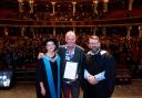 Fatboy Slim at the BIMM Brighton graduation ceremony with Professor Louise Jackson, left, and Martin Wright, right