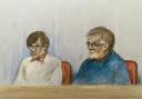 Court artist sketch by Elizabeth Cook of Margaret Morgan, 74 and Allen Morgan, 73 appearing at Luton Crown Court, where they are charged with conspiracy to murder in connection with the death of Carol Morgan in 1981