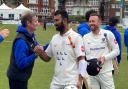 Cheteshwar Pujara takes the congratulations after leading Sussex to their target