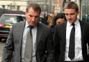 Anton Rodgers (right) walking into court with Liverpool manager dad Brendan Rodgers