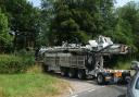 A piece of the rig arriving at the drill site south of Balcombe on Tuesday