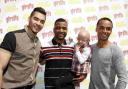 Progeria sufferer Ashanti Elliott-Smith meets Olympic medallist Louis Smith, left, and JB and Aston Merrygold, of pop band JLS