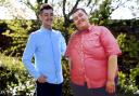 Oliver Bales, the winner of Slimming World's 2016 'Greatest Loser' award, poses for photographs with a cardboard cutout of his former self