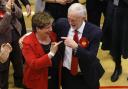 Labour leader Jeremy Corbyn, right, gestures toward his colleague Emily Thornberry at his constituency in London.  Picture: Frank Augstein/AP Photo