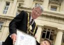 FREEMAN: Henry Allingham gets the freedom of the City of Brighton and Hove from Mayor Garry Peltzer Dunn outside Brighton Town Hall