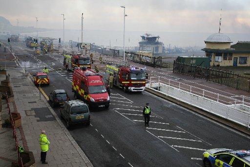 Hastings Pier has been all but destroyed by a savage blaze which broke out in the early hours of Tuesday, October 5. 
The blaze started at the pier ballroom, which closed in June 2006, but fire crews said it has spread with up to 90% of the structure ali