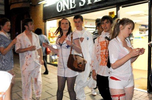 Brighton and Sussex University freshers enjoy the fun of the annual Carnage pub crawl