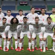 Brighton target Marc Cucurella (front row, second left) lines up with Spain ahead of their Olympic semi-final against Japan