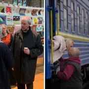 Archbishop Justin Welby called for more to be done while visiting All Saints Church in Hove yesterday - right, PA image shows two people parting ways in Ukraine