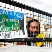 A protestor inside the Lewes Road Community Garden. Picture by Simon Dack.