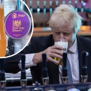 A new beer has been made, inset, named after the report into Downing Street parties