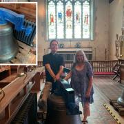 A 600-year-old church bell, inset, has been restored at St Andrew's Church in Alfriston