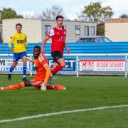 Greg Luer scores for Eastbourne Borough at Concord. Picture Lydia Redman Photography